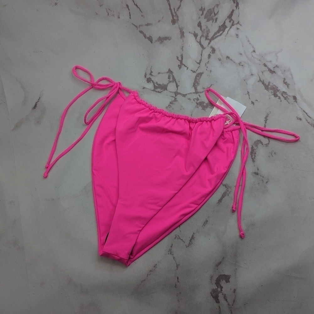Good American Swim Bottom Women Hot Pink Tiny Ties Bikini Always Fits